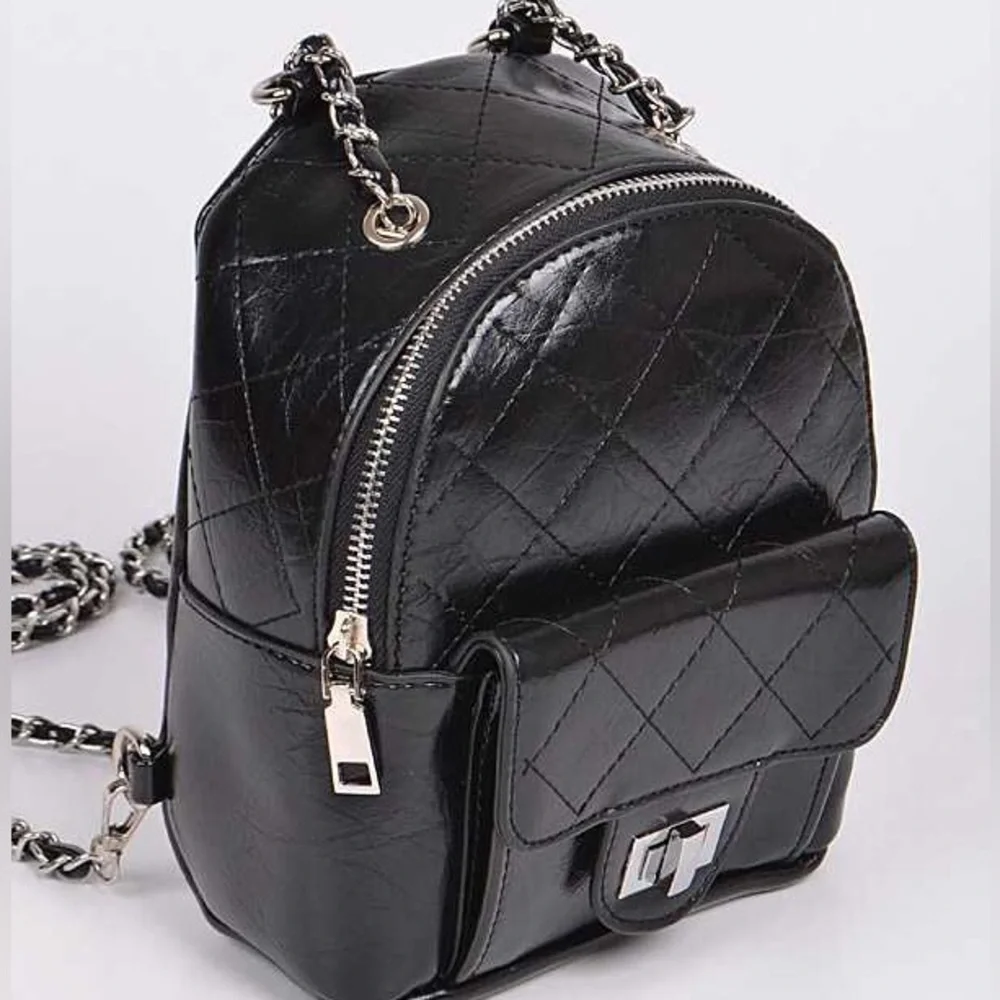 Black Vegan Leather Studded Spike Backpack Purse
